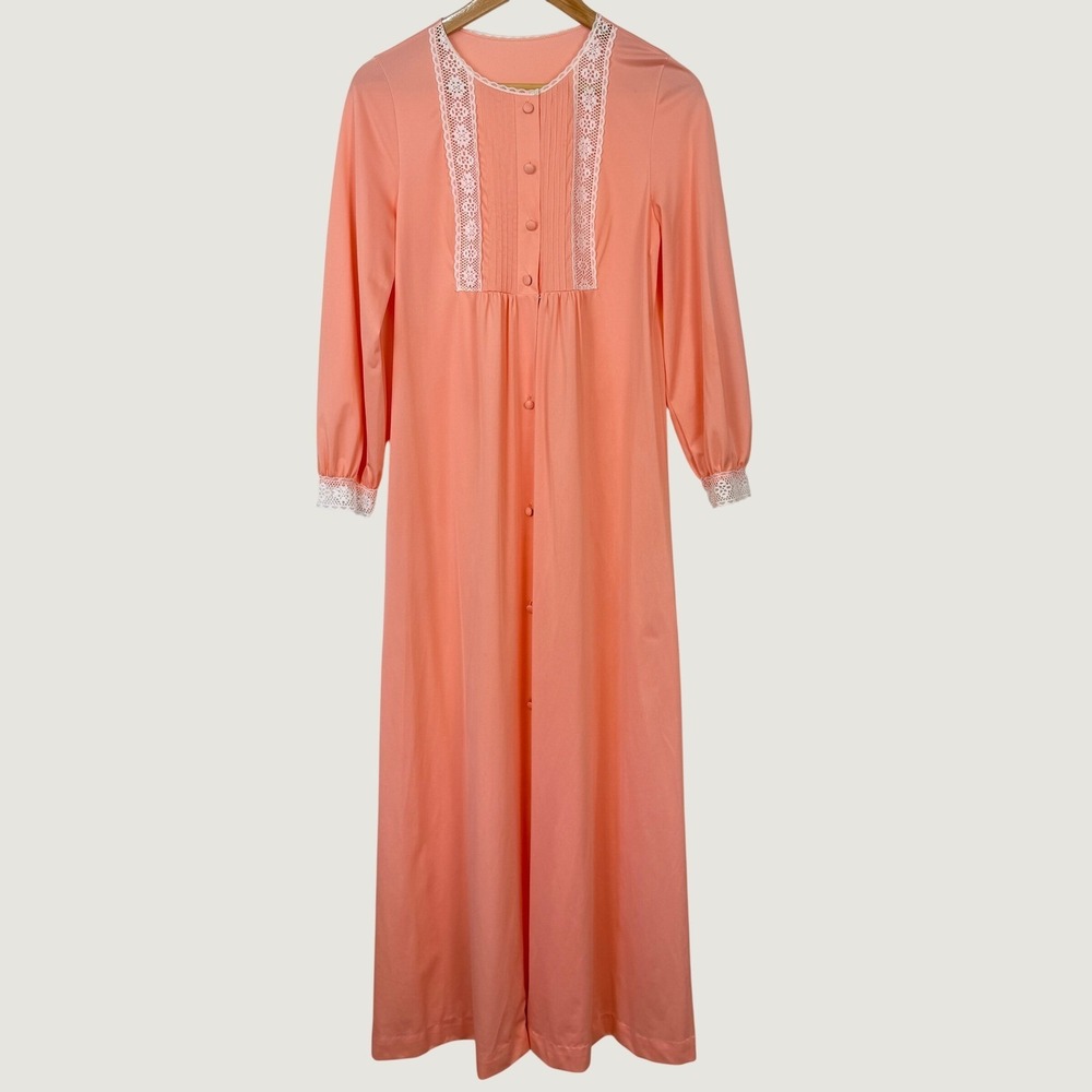 Vintage Gossard Artemis Nylon Nightgown Robe Women Small Peach Coral Lace Trim